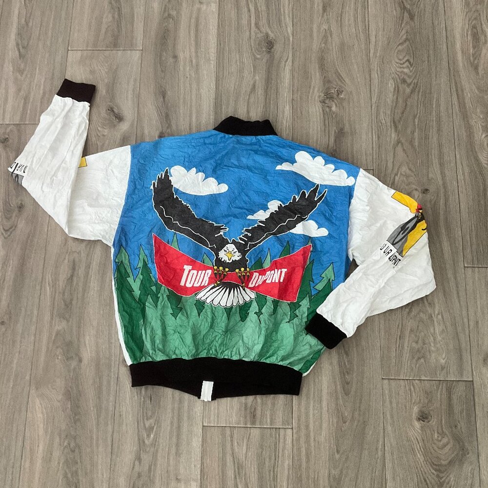 Vtg Tour Dupont Windbreaker Adult XL Bald Eagle Cycling Race Bomber USA Made